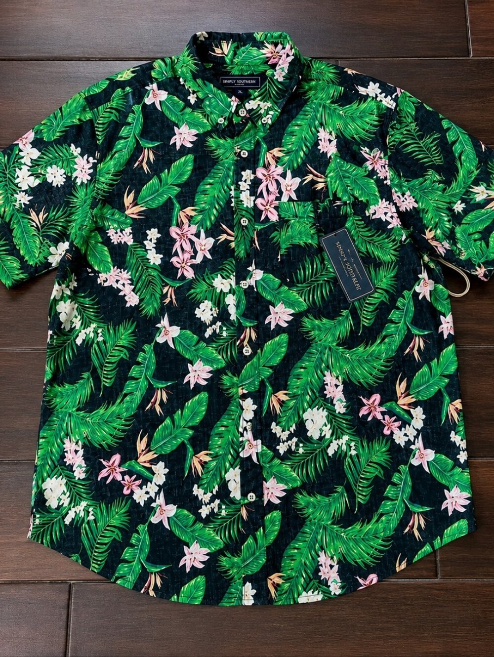 NWT Simply Southern Men's XL Tropical Hawaiian Shirt Green Floral
